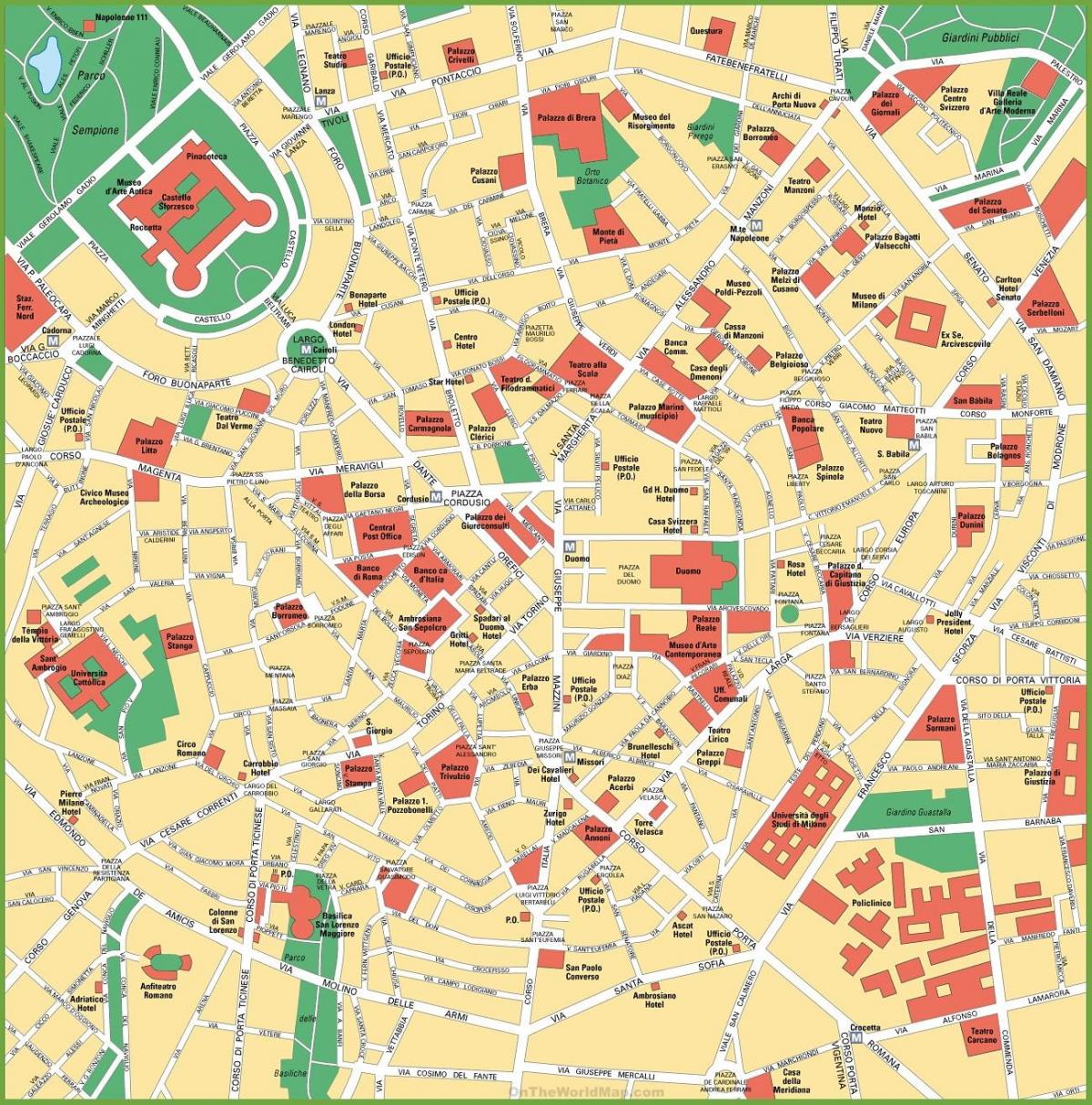 Milan şəhərin xəritəsi