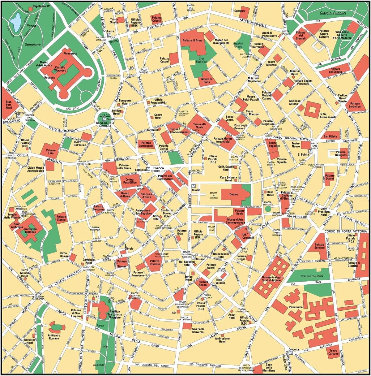 Milan, İtaliya, şəhərin Xəritəsi