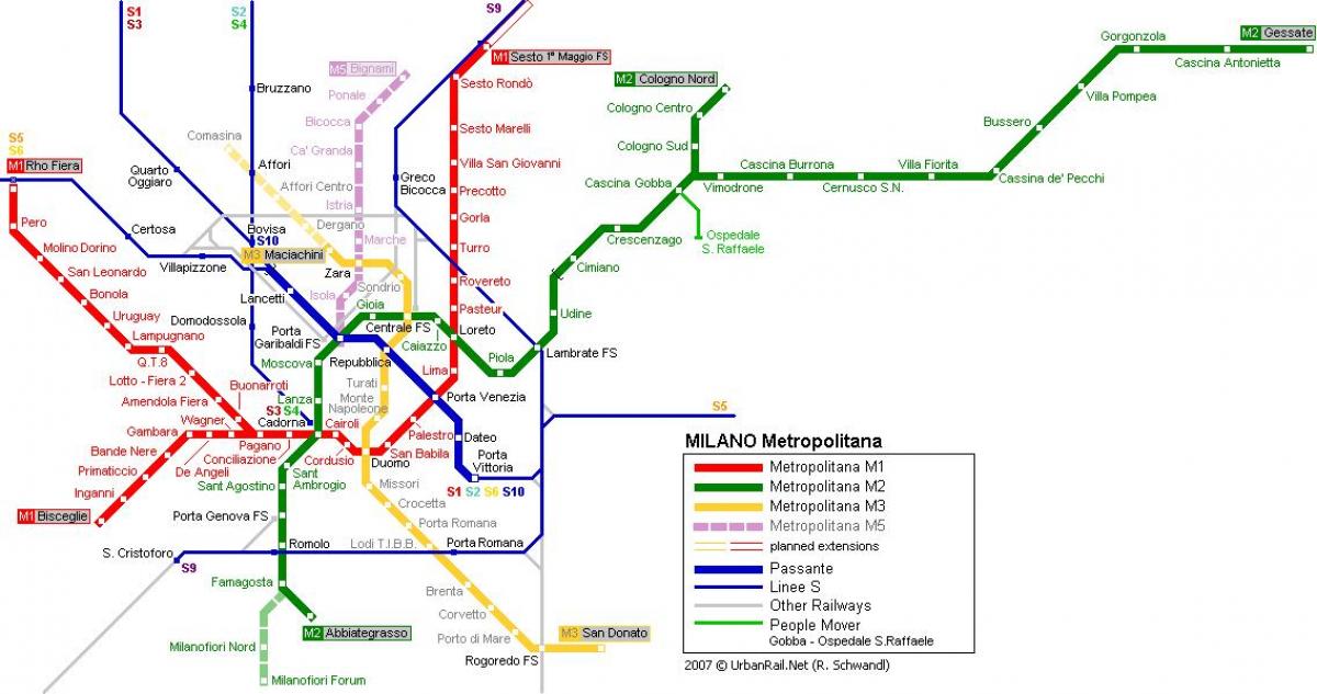 sxemi və metro Milan 2016