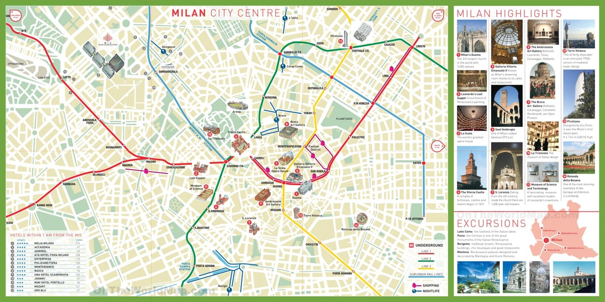 turistik Milan xəritədə