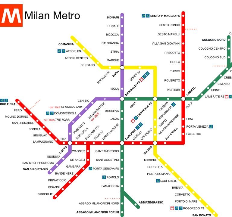 Milan, İtaliya dəmir yolu vağzalı xəritə